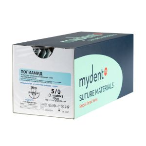 Шовный материал ПАМ Полиамид синий NA 5/0 mono RR 16 mm 1/2 75 cm (12 шт)