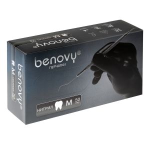 Перчатки BENOVY нитриловые, цвет: черный, 50 пар, р-р М